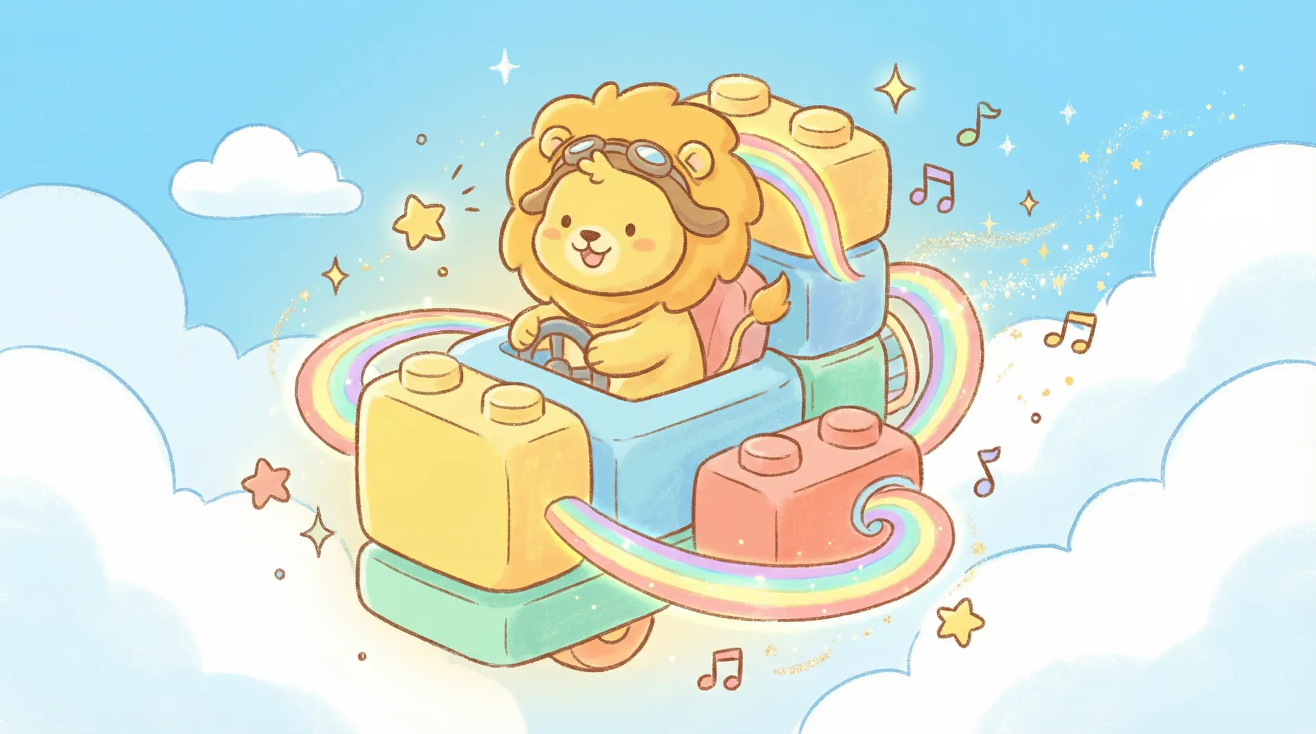 亲子时光机 - h动漫 欢迎页，小狮子驾驶时光机穿越云朵